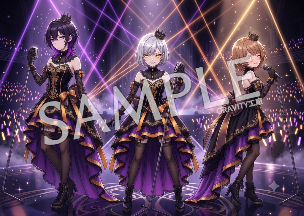 【GRAVITY工廠】ゴシックミニクラウン＆ダークゴシックアイドルドレス 衣装プロンプト＆構成図アセットセット