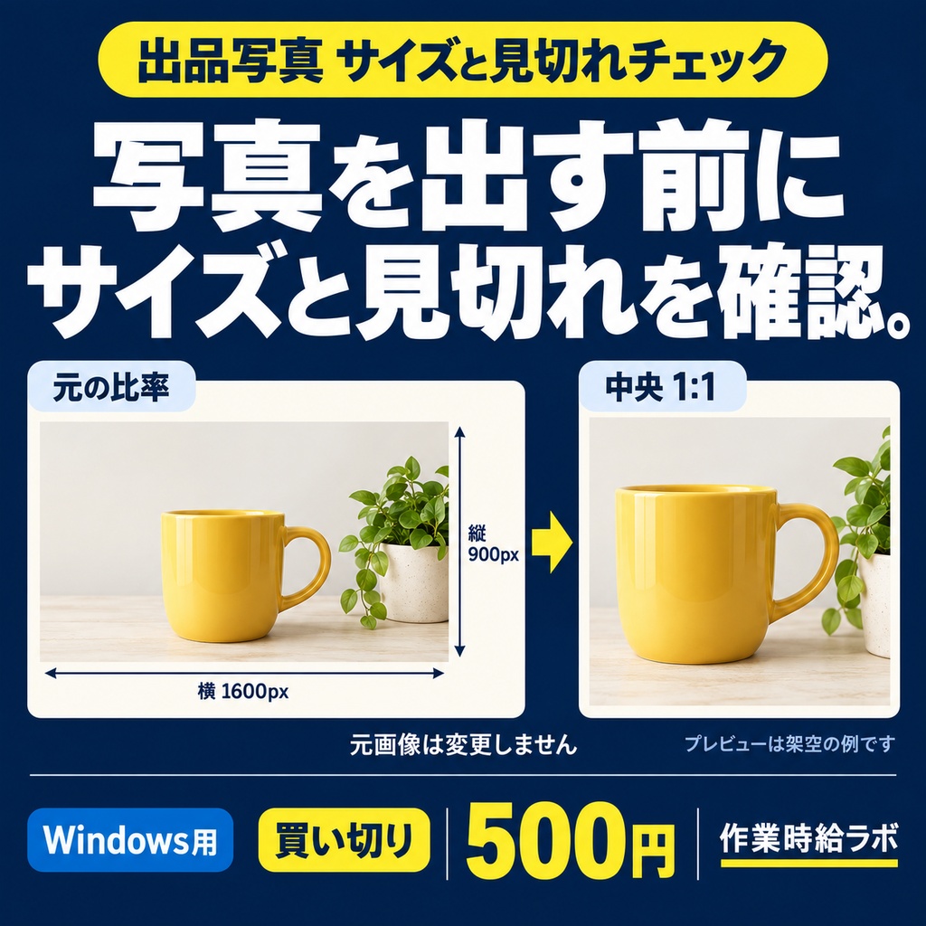 出品写真 サイズと見切れチェック