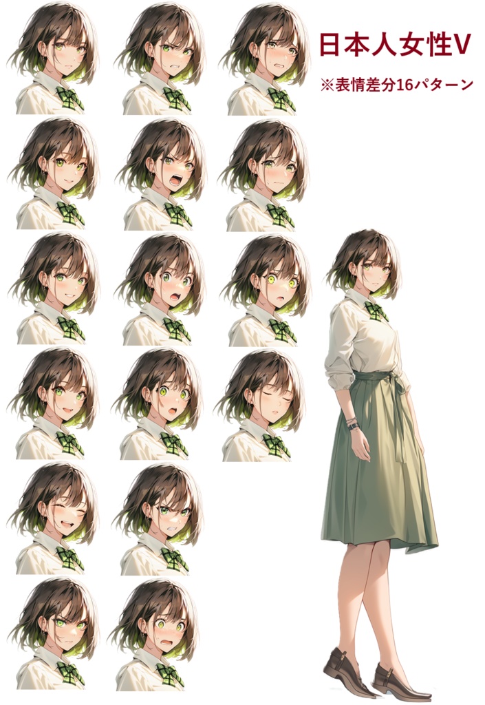 【立ち絵】日本人女性V【TRPG】【表情差分】