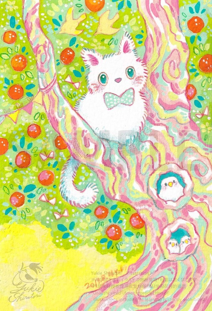 【額装原画作品】白猫さんと実のなる木