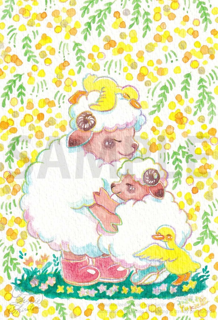 【額装原画作品】ぎゅぎゅっと羊さん