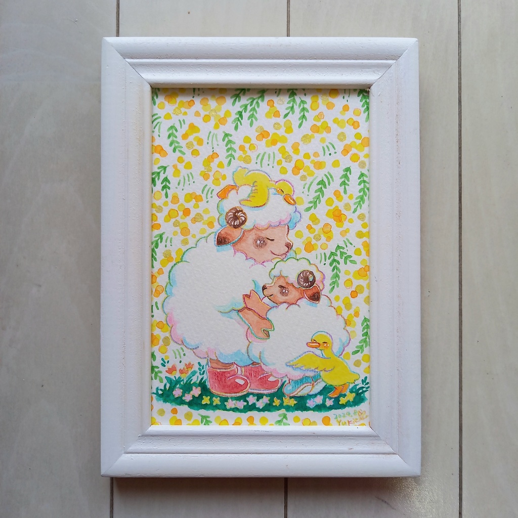 【額装原画作品】ぎゅぎゅっと羊さん