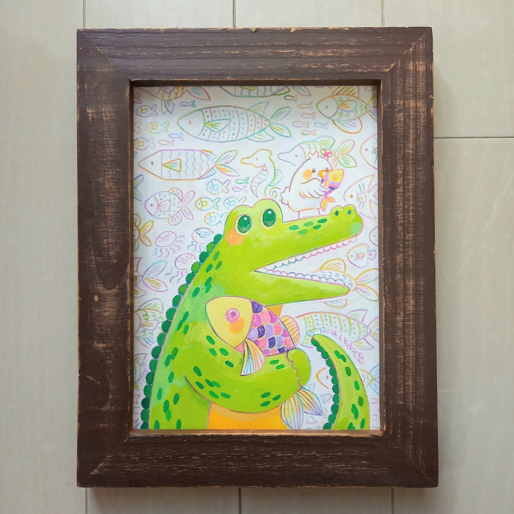 【額装原画作品】ワニ君のお気に入り