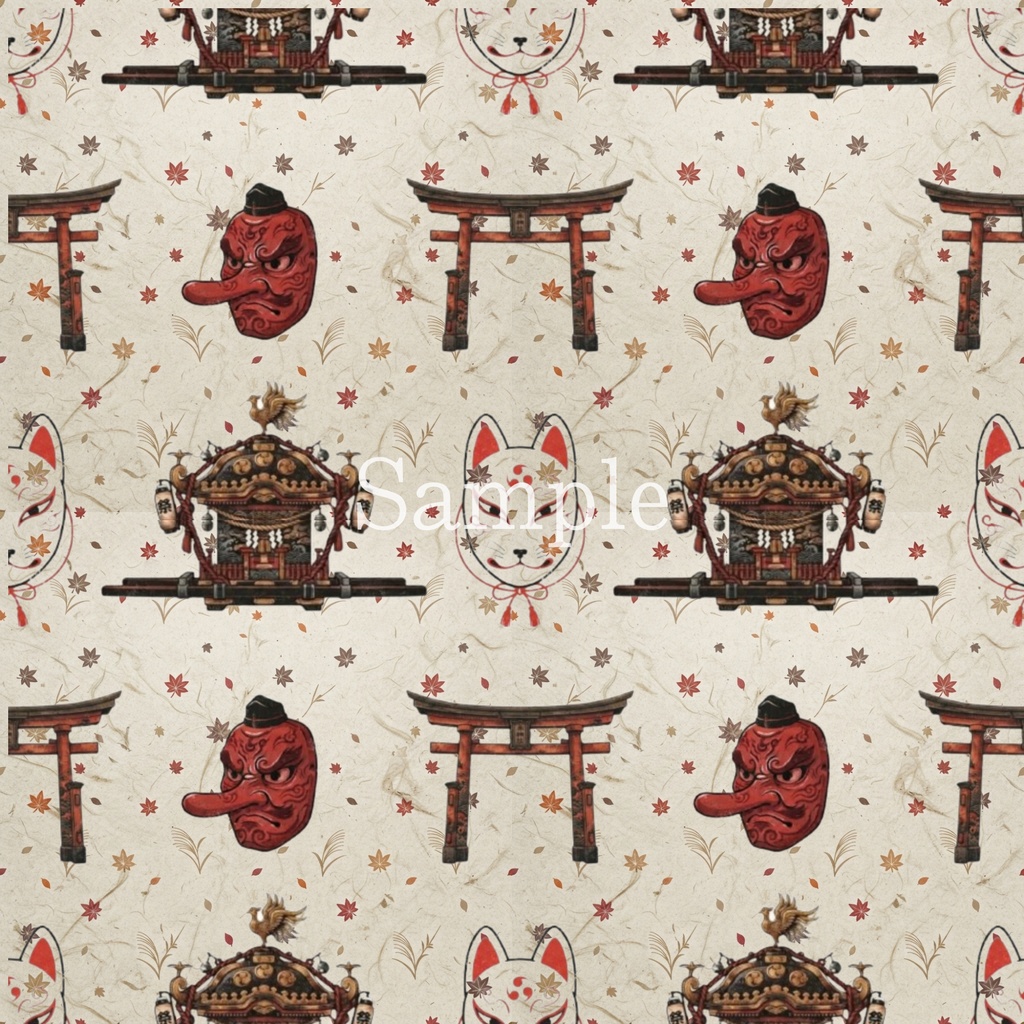 【和柄シームレス素材】だるま・鶴亀・神社詣 浮世絵風デジタル和紙ペーパー15枚セット(春夏秋冬+和紙)