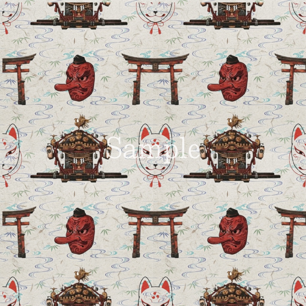 【和柄シームレス素材】だるま・鶴亀・神社詣 浮世絵風デジタル和紙ペーパー15枚セット(春夏秋冬+和紙)