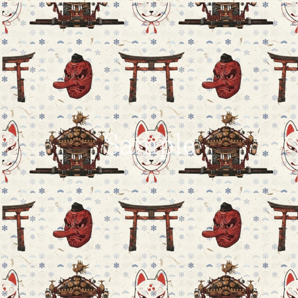【和柄シームレス素材】だるま・鶴亀・神社詣 浮世絵風デジタル和紙ペーパー15枚セット(春夏秋冬+和紙)
