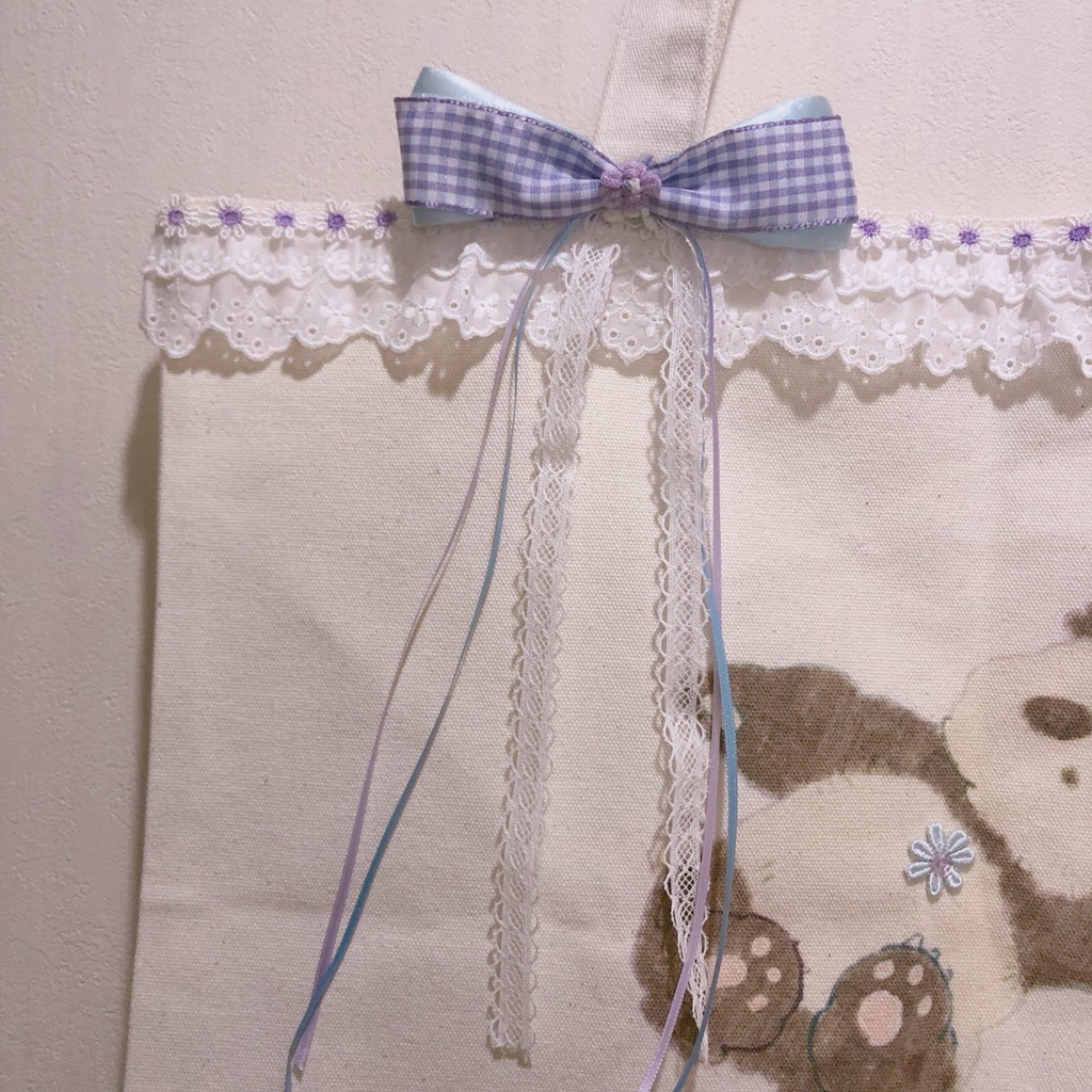 まろぱんリメイクトート"紫のおはな"