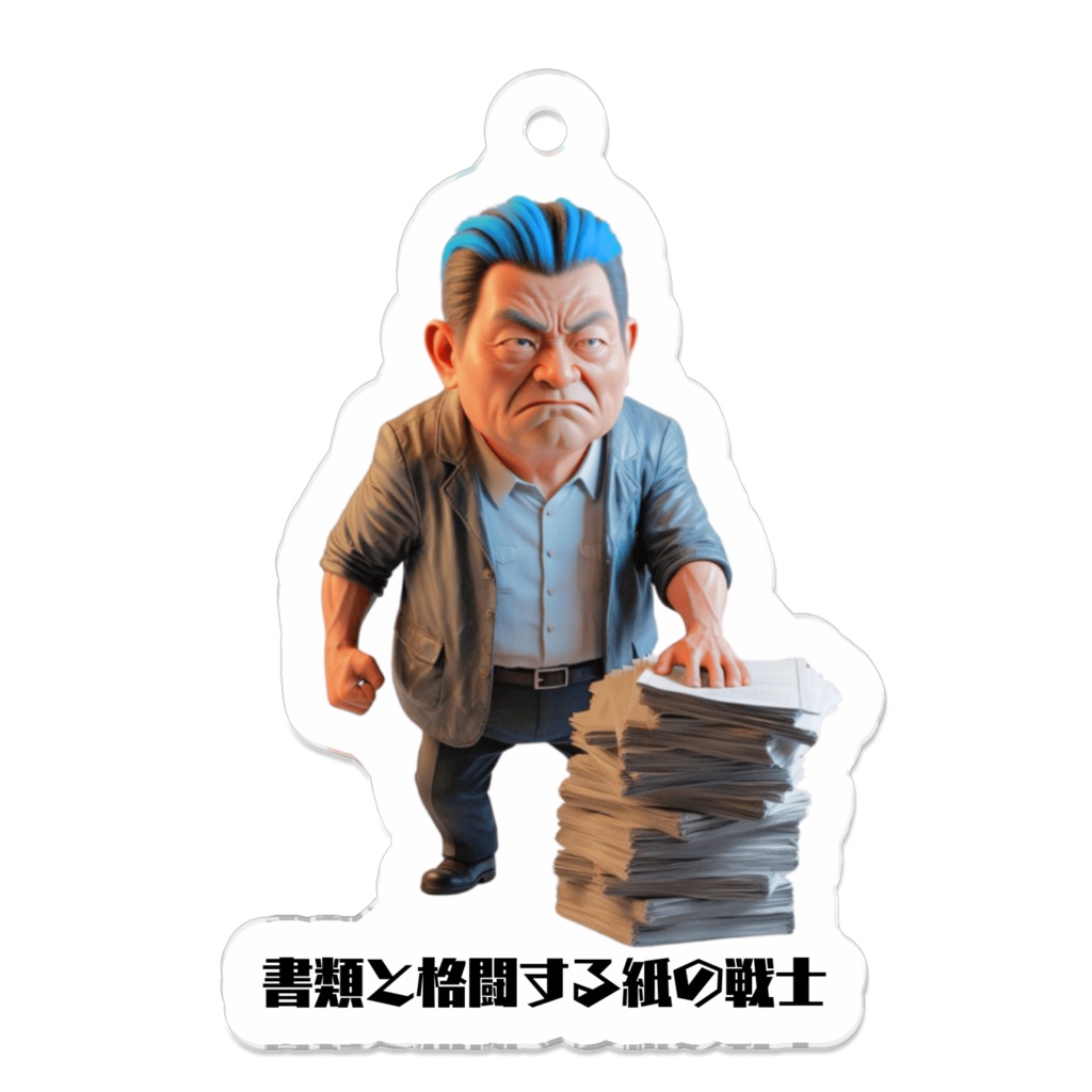書類と格闘する紙の戦士-アクリルキーホルダー