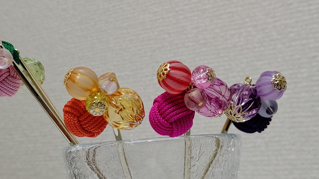 結び玉かんざし・飴玉シリーズ(避邪鈴結び)