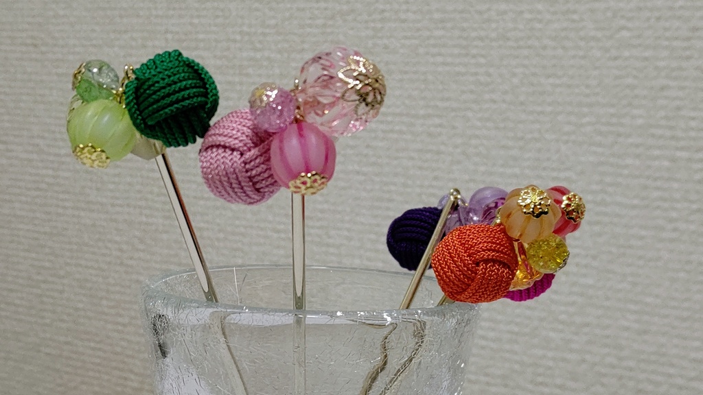 結び玉かんざし・飴玉シリーズ(避邪鈴結び)