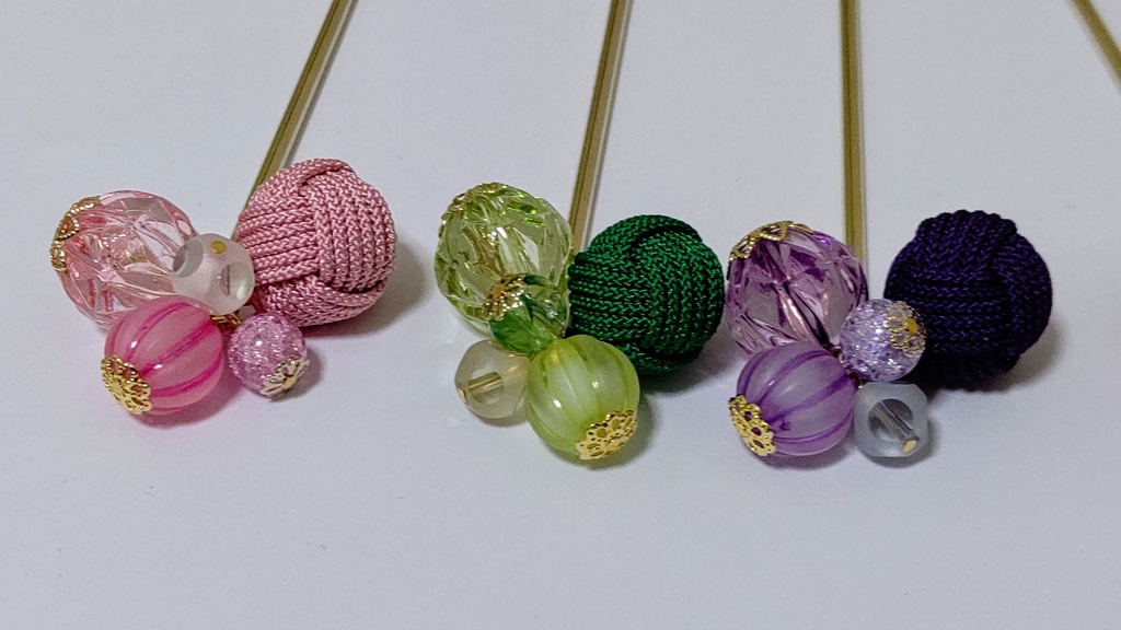 結び玉かんざし・飴玉シリーズ(避邪鈴結び)
