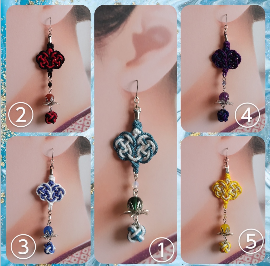 中華風耳飾り(結び玉)