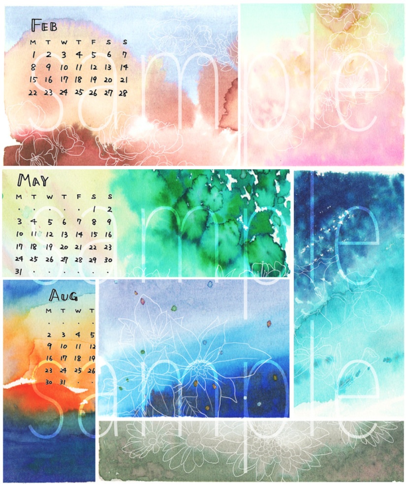 インク水彩卓上カレンダー(2021年)