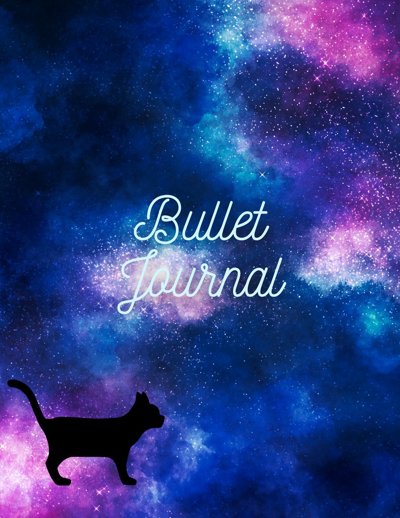星空と黒猫の手描きバレットジャーナルPDF（3ページ）｜プリント用プランナーテンプレート