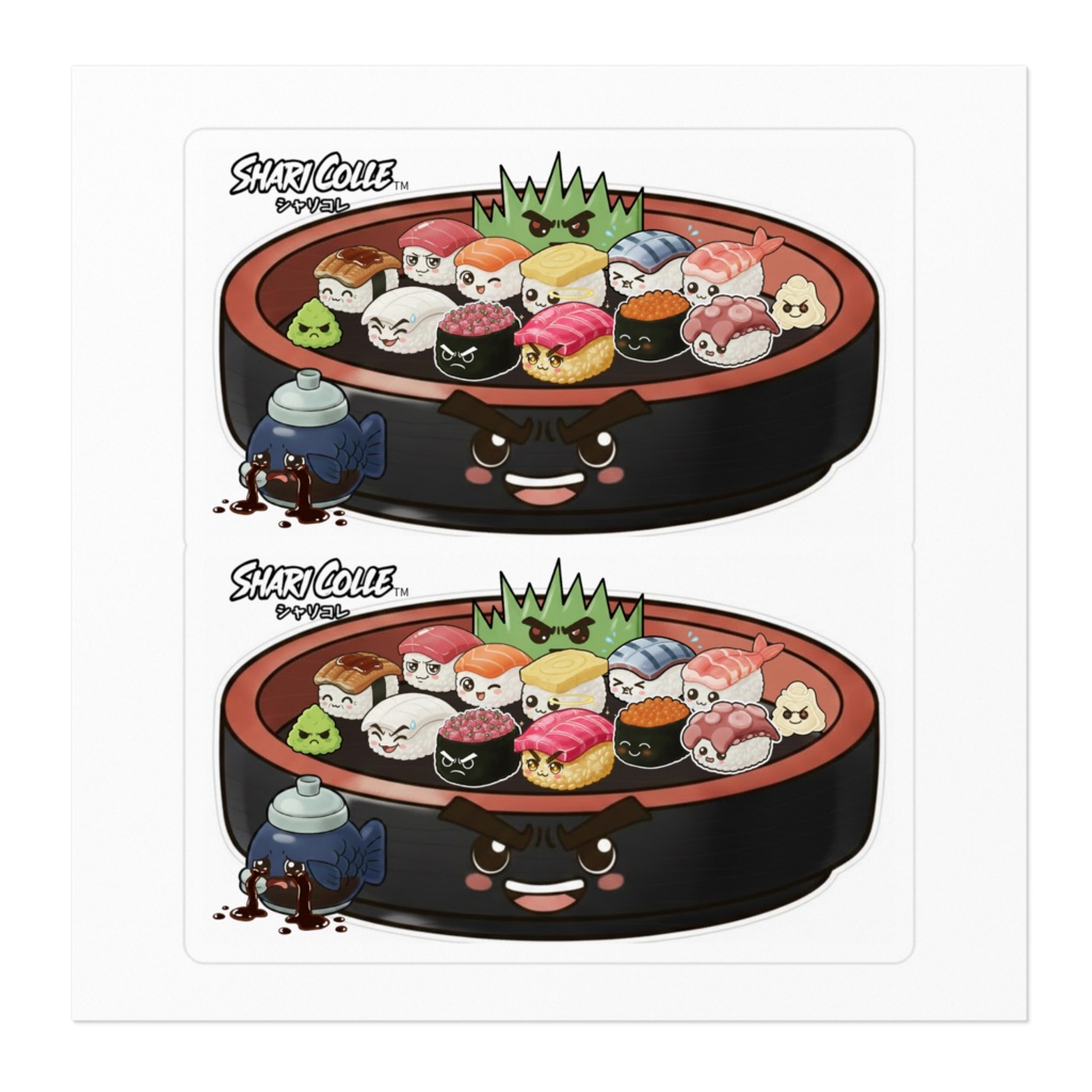 面白お寿司たちの集合ステッカー!! ※2枚分【セルフカット】
