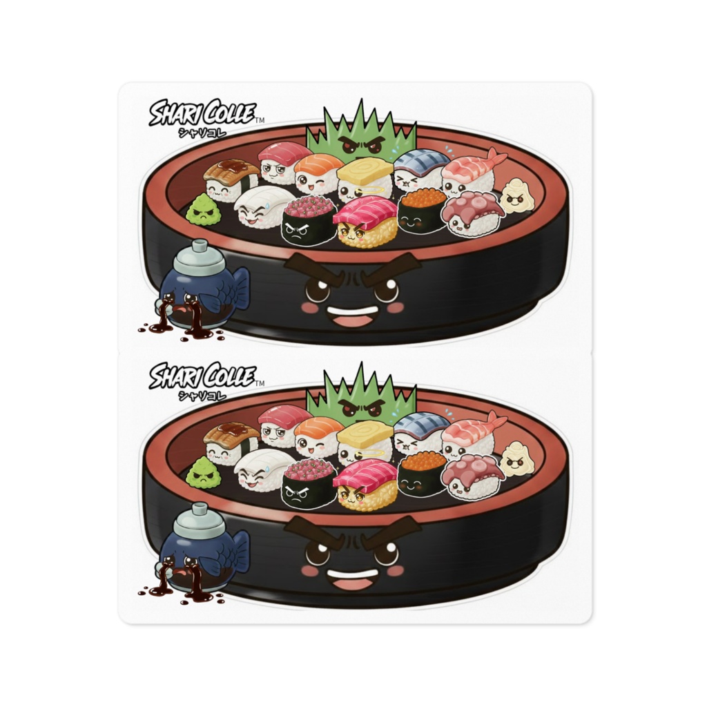 面白お寿司たちの集合ステッカー!! ※2枚分【セルフカット】