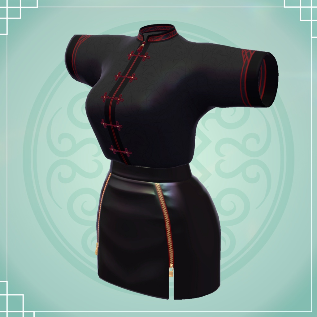 【森羅対応衣装】中華シャツ&レザースカート【VRchat】