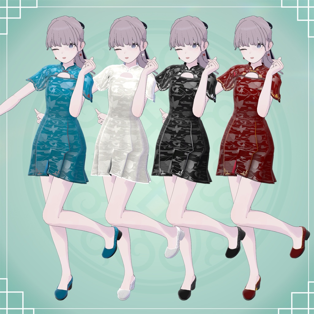 【Lapwing対応】中華ドレス-胡蝶に宵月-【中華ヒール付き】