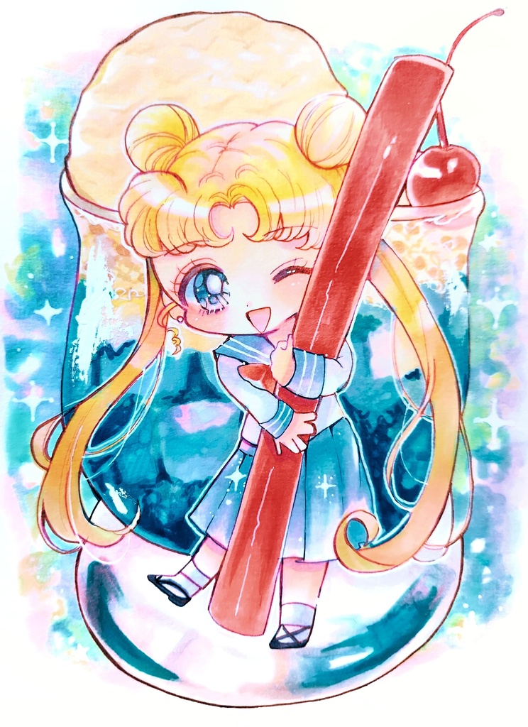 手描きイラスト☆ セーラームーン 月野うさぎとクリームソーダ