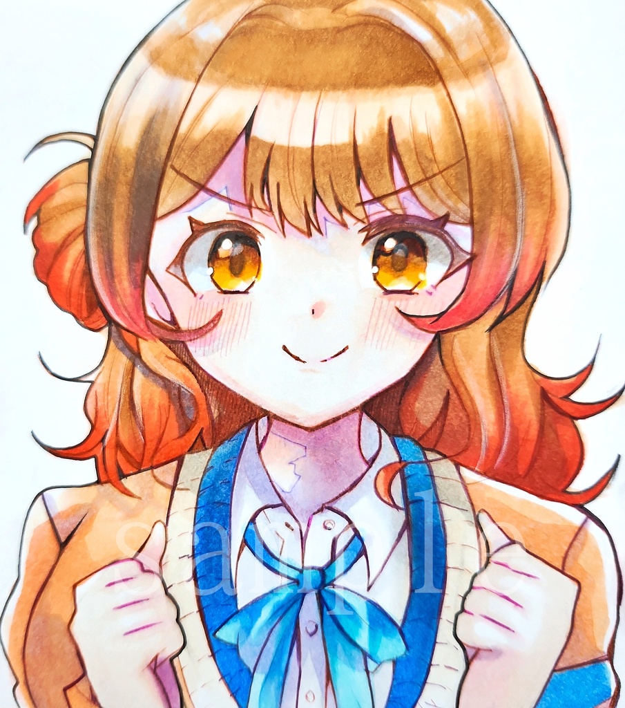 手描きイラスト☆学園アイドルマスター 花海佑芽 ミニ色紙 アナログ原画