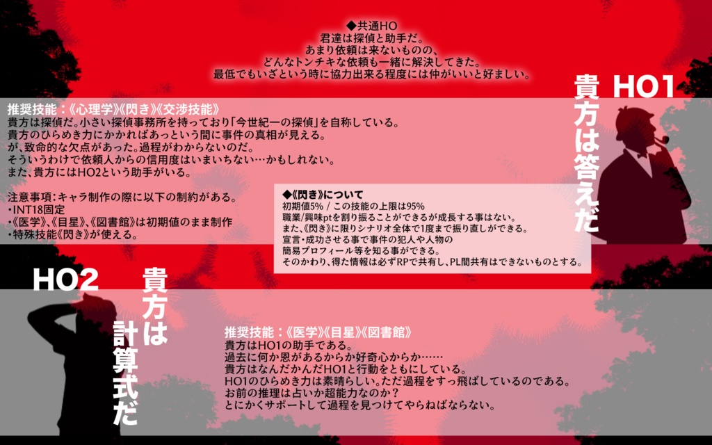 【CoCシナリオ】無謀なる探偵諸君へ〜月下に集う怪物達〜