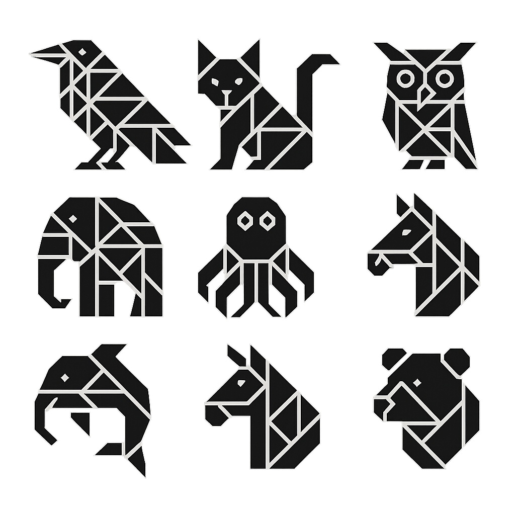 幾何学動物アイコン素材 9体セット（透過PNG）