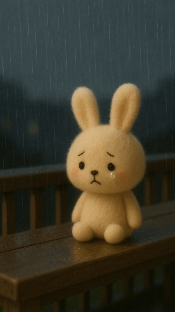 Little UNE 壁紙 #05 – 雨のなかのうにぇ / Wallpaper #05 – Rainy Bunny Wallpaper