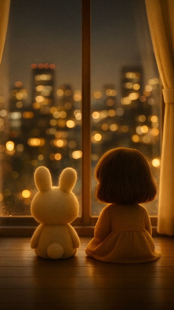 Little UNE 壁紙 #07 – 夜景をみつめるふたり / Wallpaper #07 – Night View Bunny & Friend Wallpaper