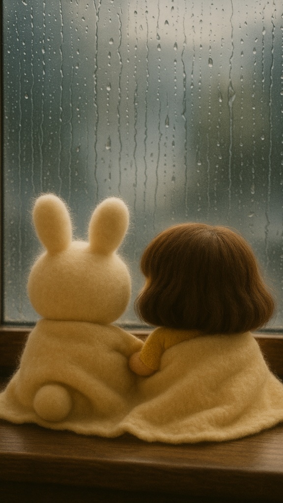 Little UNE 壁紙 #10 – 雨の窓辺のふたり / Wallpaper #10 – Rainy Window Bunny & Friend Wallpaper