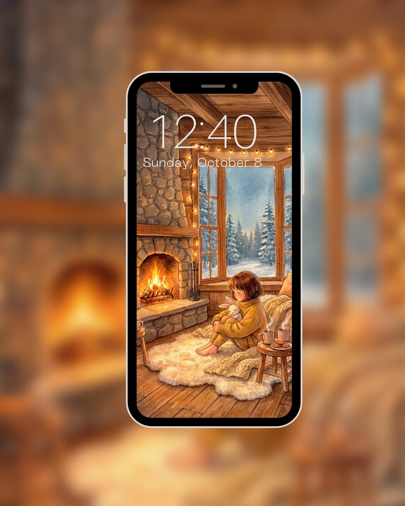 【スマホ壁紙】暖炉のそばで[Smartphone Wallpaper] Cozy Winter Fireplace 