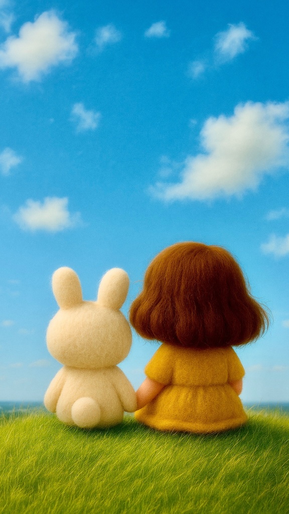Little UNE 壁紙 #12 – 青空の丘にすわるふたり / Wallpaper #12 – Blue Sky Bunny & Friend Wallpaper