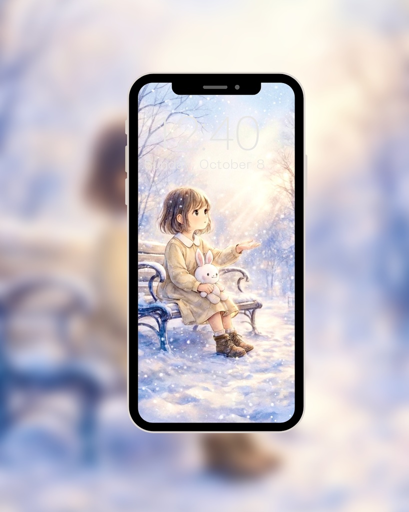 【スマホ壁紙】初雪のベンチ/[Smartphone Wallpaper]First Snow