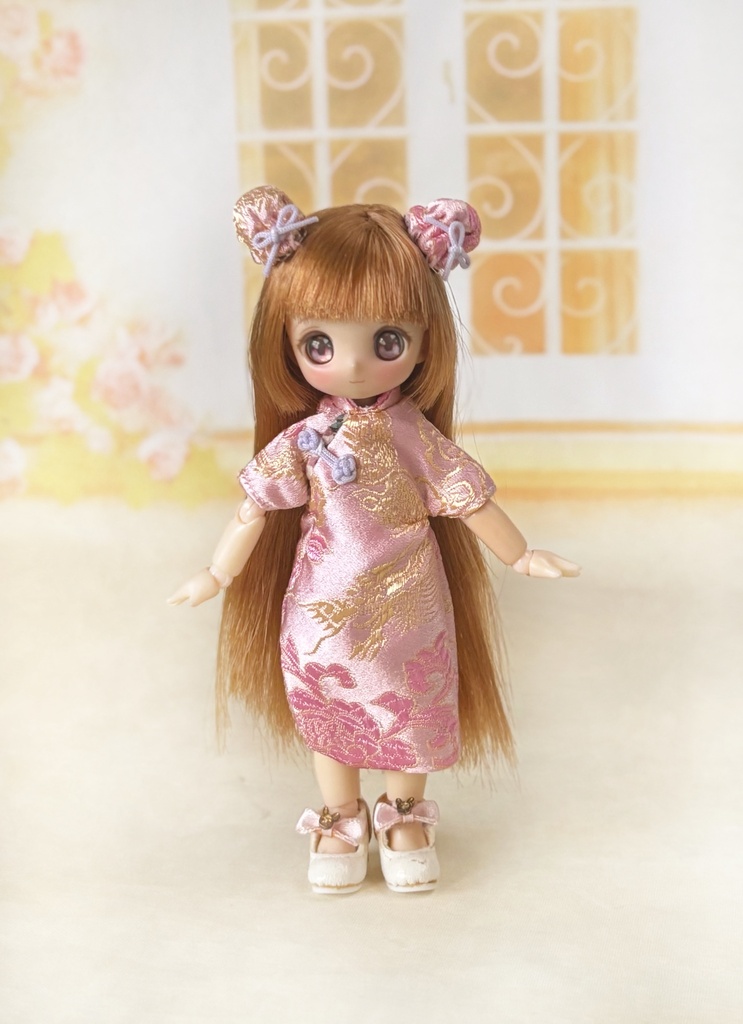チャイナ服　ピンク　オビツ11.ピコニーモP用