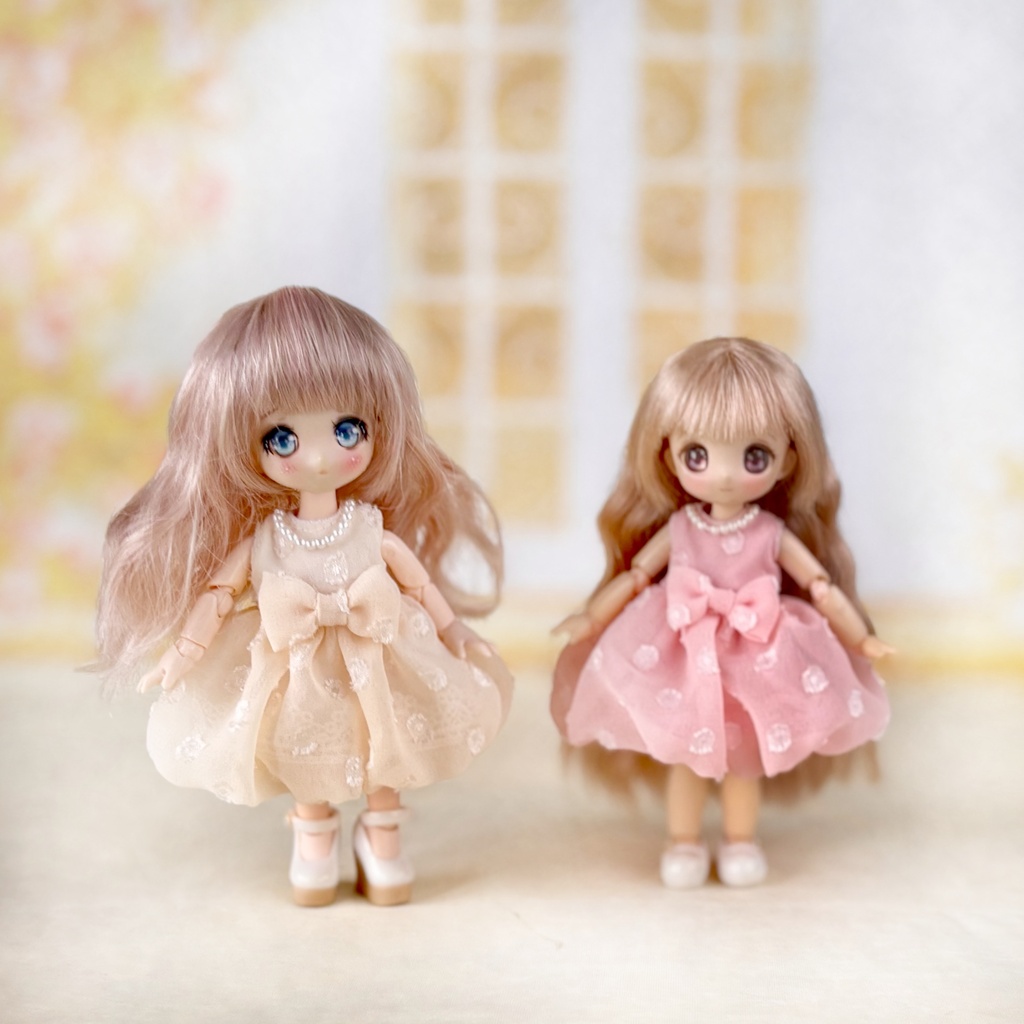 ふわふわシフォンのワンピース　　オビツ11、ピコニーモP用