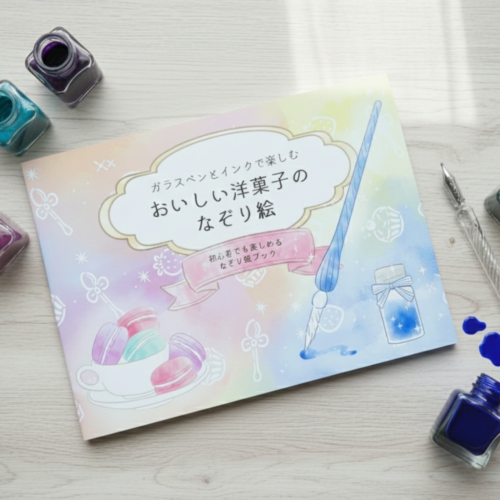 ガラスペンで“書く楽しさ”を味わえる、洋菓子モチーフのなぞり絵ブック