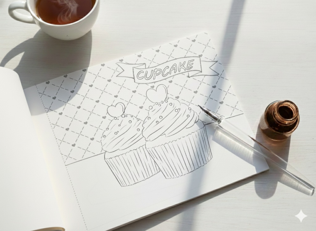 ガラスペンで“書く楽しさ”を味わえる、洋菓子モチーフのなぞり絵ブック