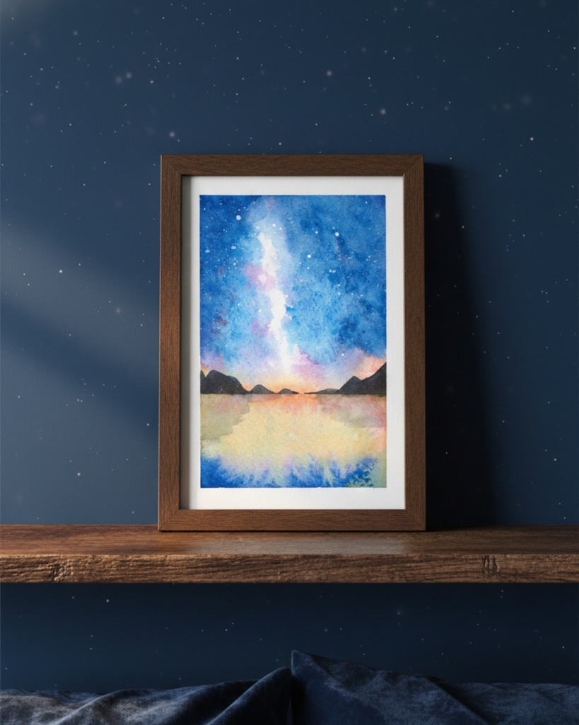 原画ポストカード「星空と静かな水辺」