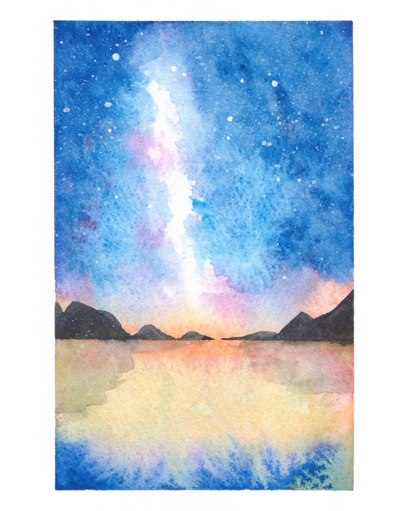 原画ポストカード「星空と静かな水辺」