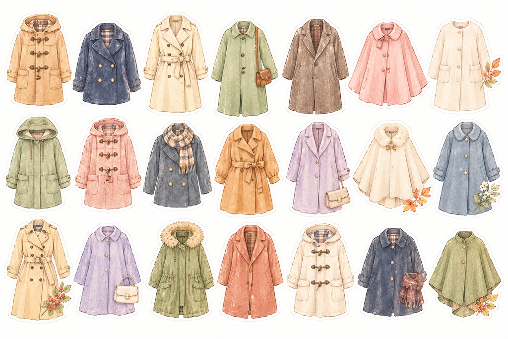 【デジタルステッカー】優しい水彩クレヨン風 コートセット