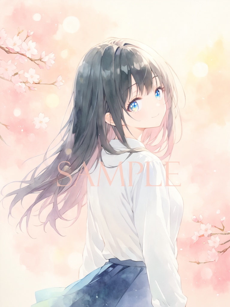 黒髪少女と桜（51枚）