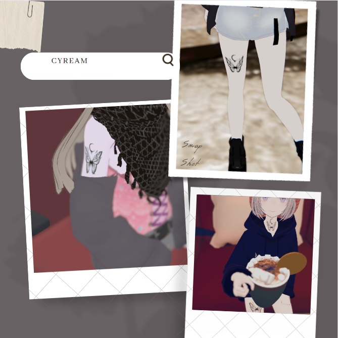 【Free】蝶と月のタトゥー butterfly & moon tattoo vroid