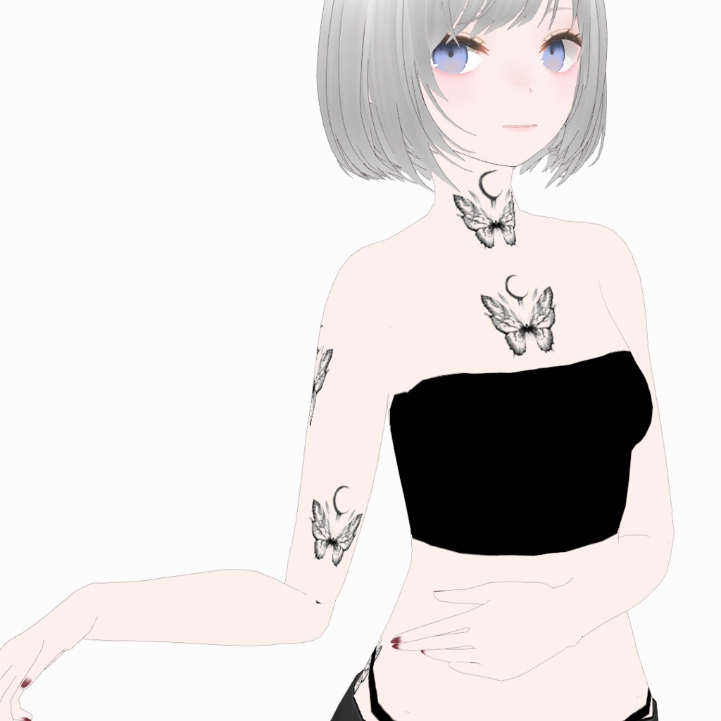 【Free】蝶と月のタトゥー butterfly & moon tattoo vroid