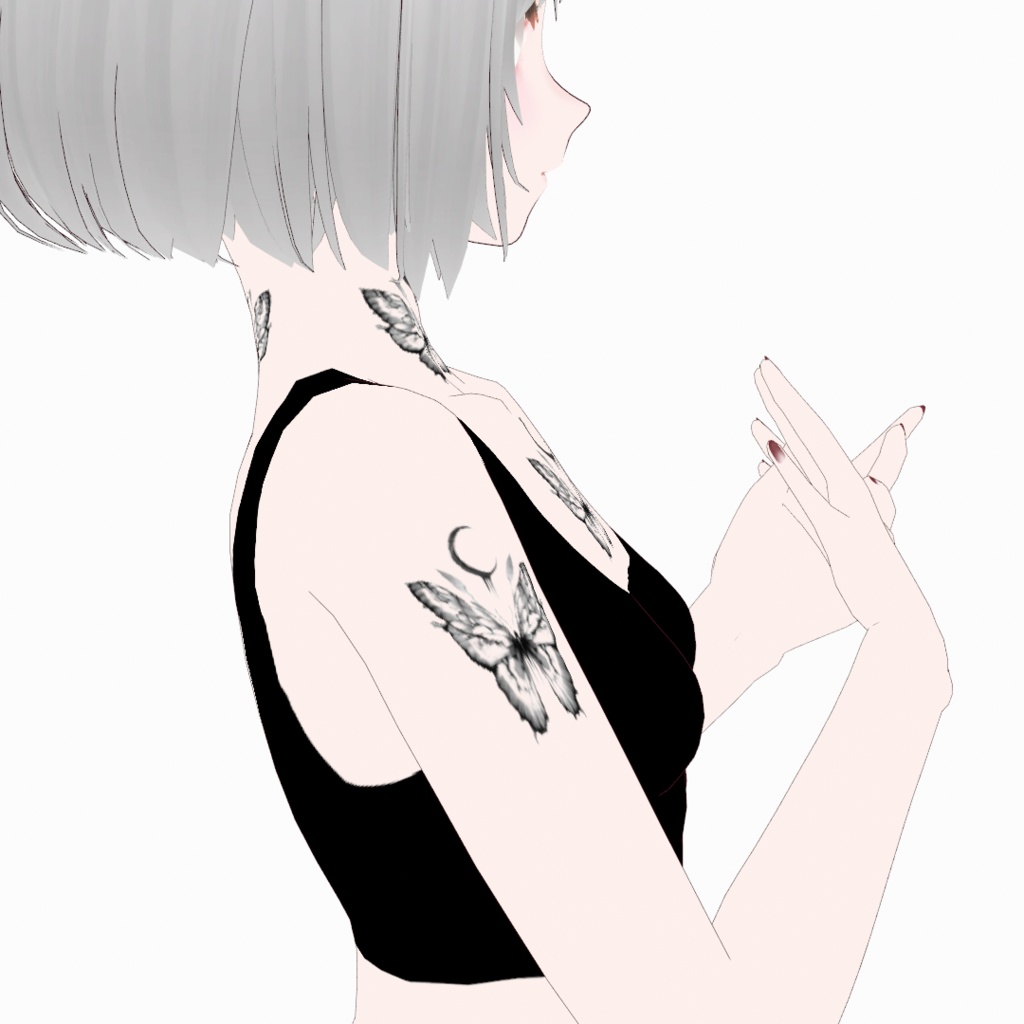 【Free】蝶と月のタトゥー butterfly & moon tattoo vroid