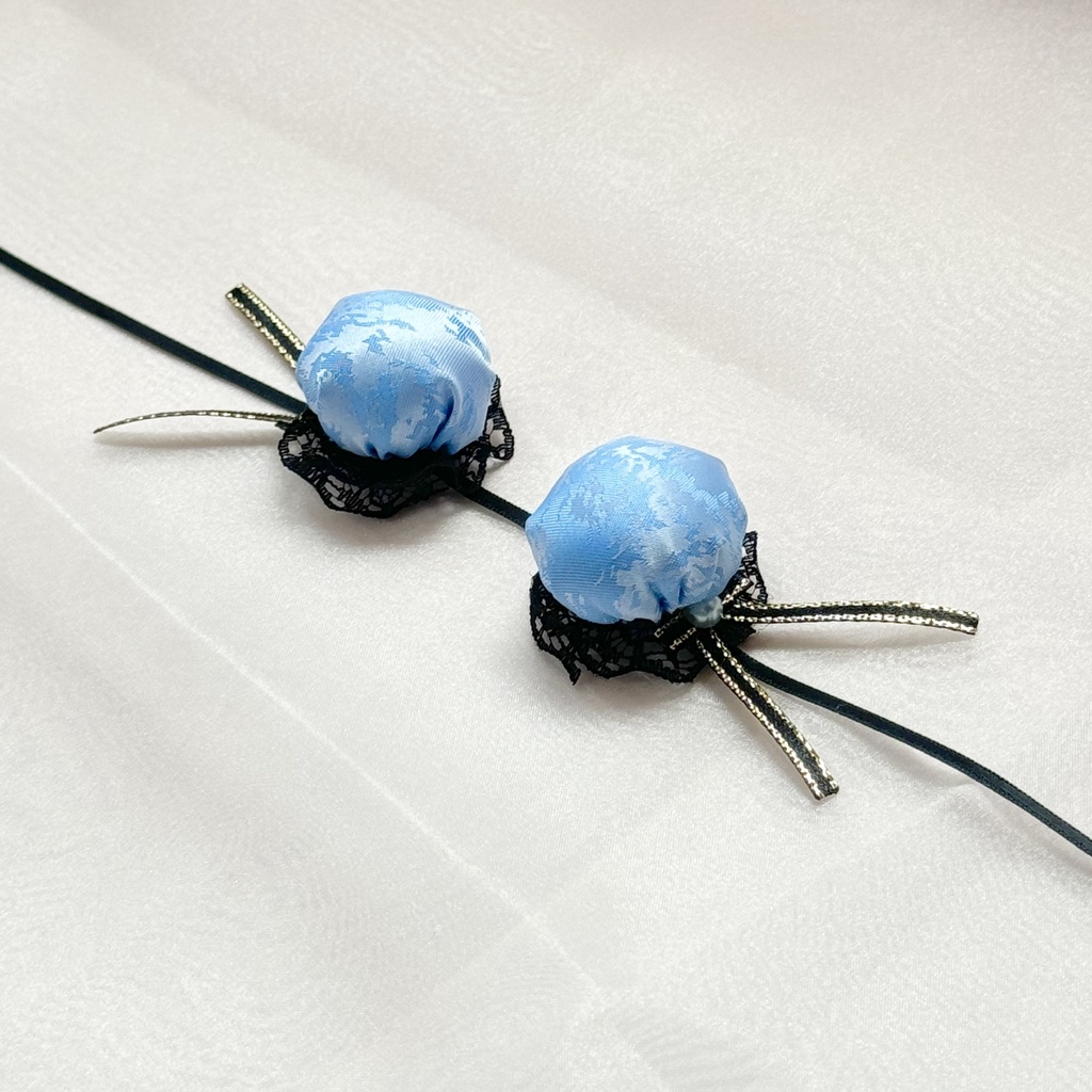 ぬい服ヘッドドレス チャイナヘッドドレス 【水色×ブラック】