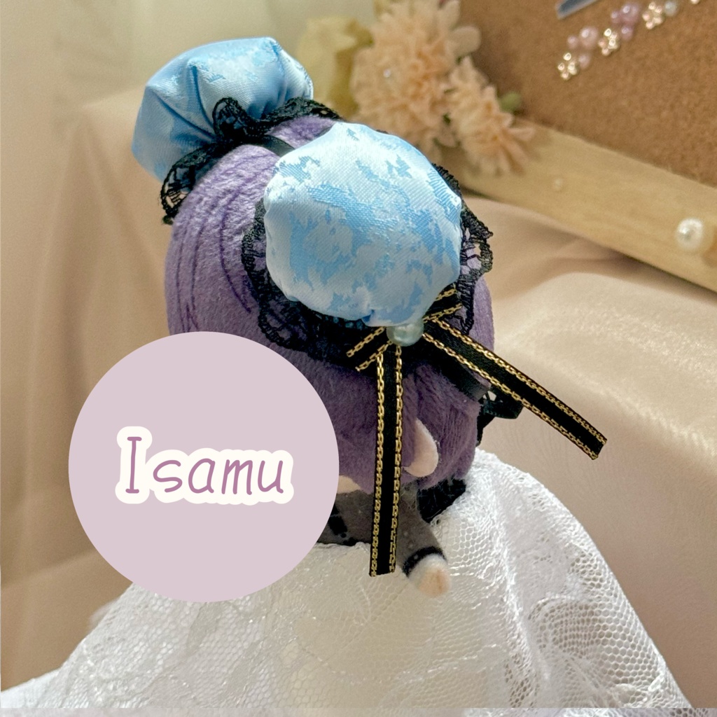 ぬい服ヘッドドレス チャイナヘッドドレス 【水色×ブラック】