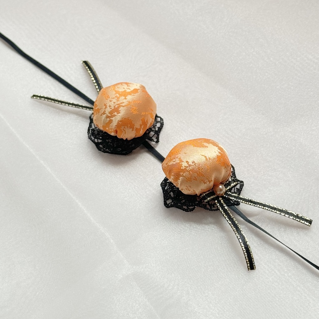 ぬい服ヘッドドレス チャイナヘッドドレス 【オレンジ×ブラック】