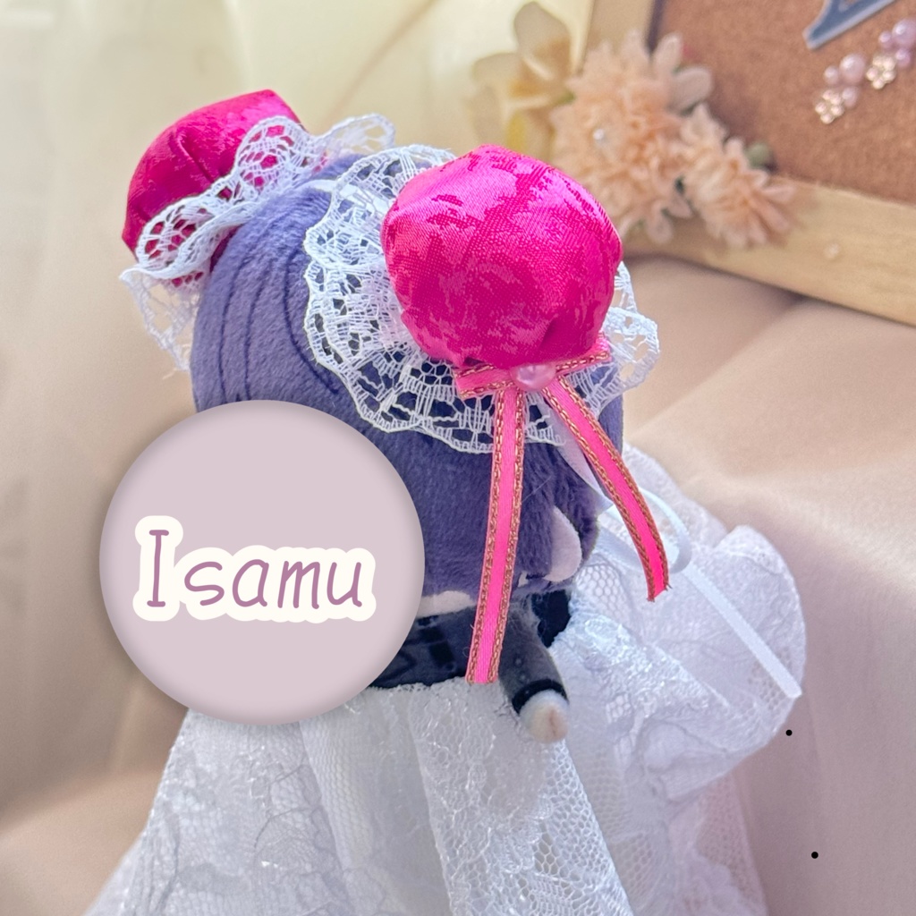 ぬい服ヘッドドレス チャイナヘッドドレス 【濃ピンク×ホワイト】