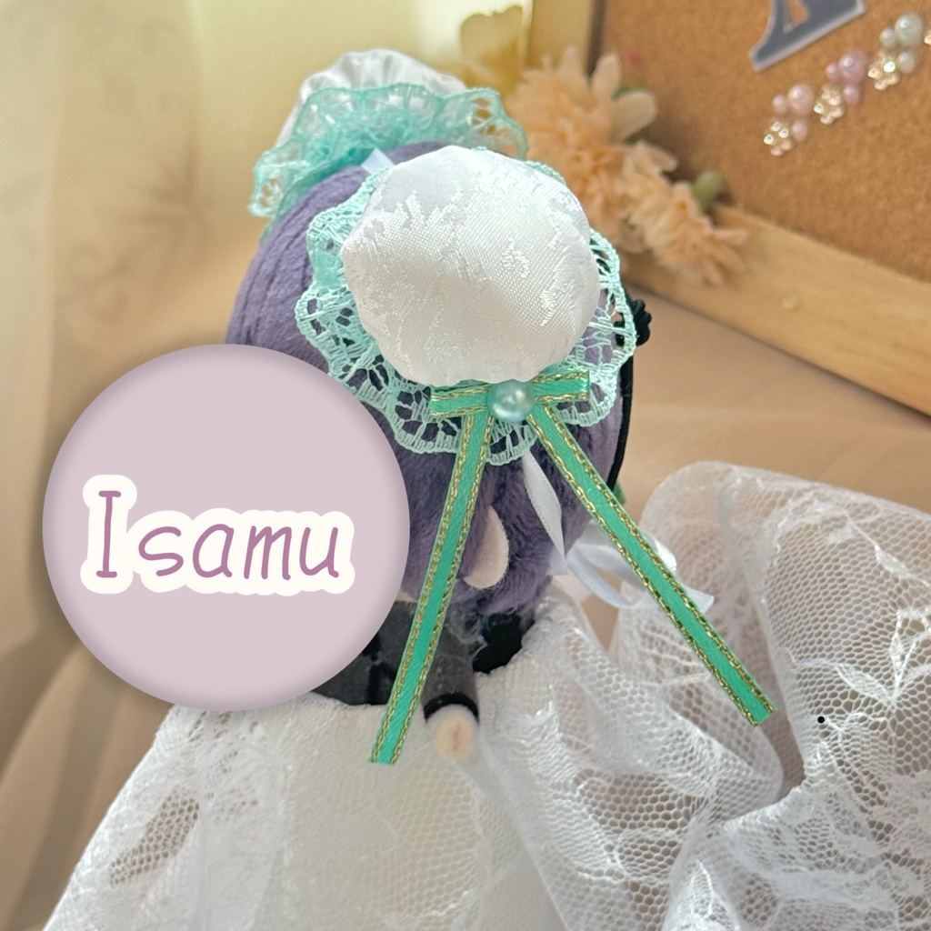 ぬい服ヘッドドレス チャイナヘッドドレス 【ホワイト×ミントグリーン】