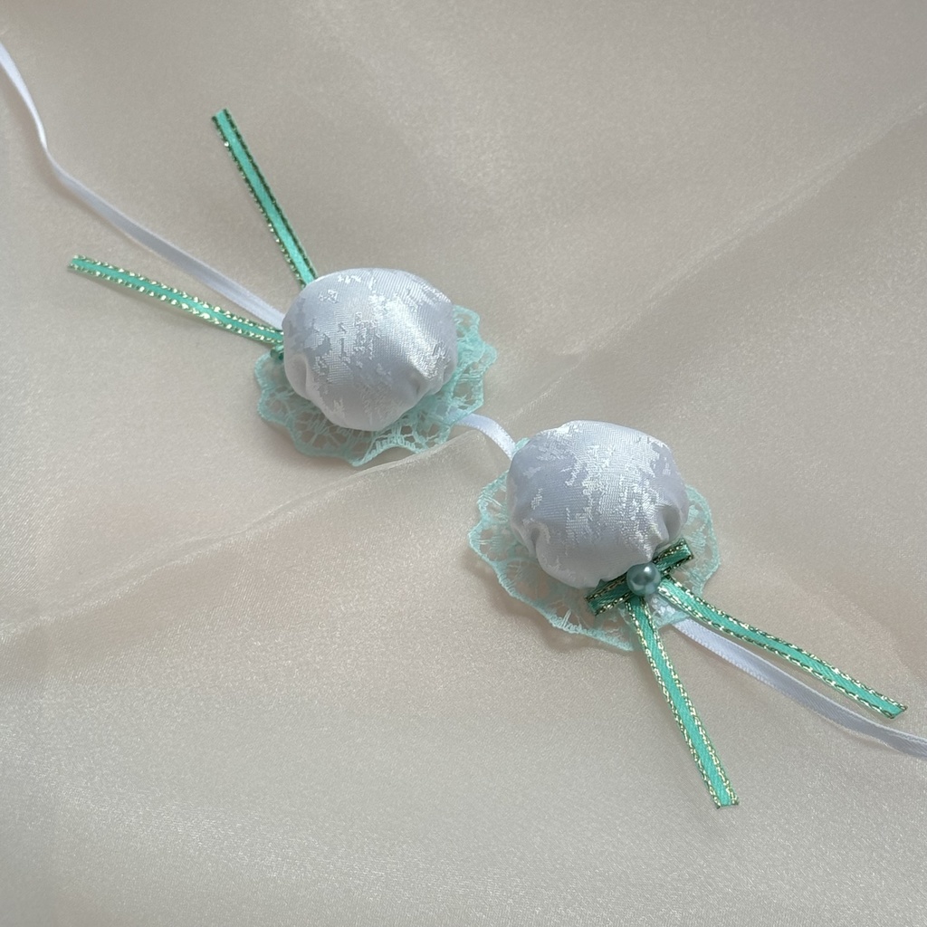 ぬい服ヘッドドレス チャイナヘッドドレス 【ホワイト×ミントグリーン】