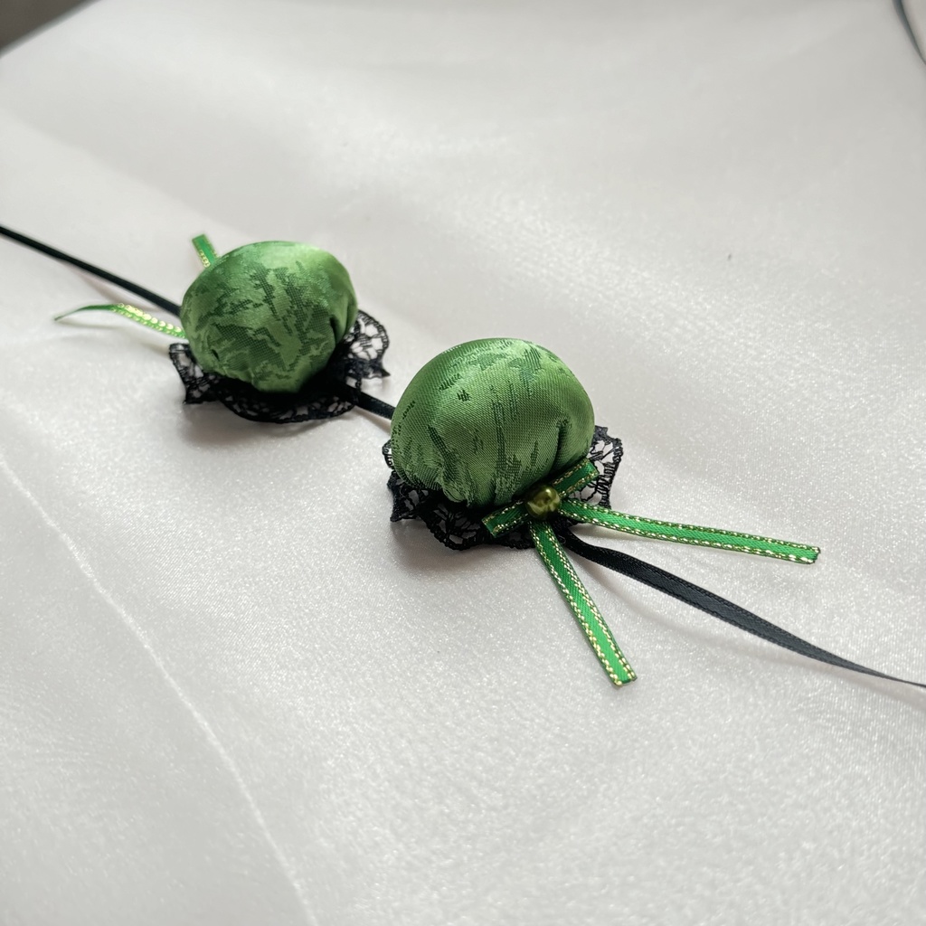 ぬい服ヘッドドレス チャイナヘッドドレス 【グリーン×ブラック】